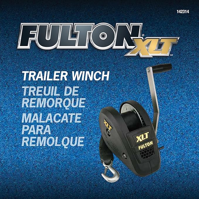 Fulton 142314 XLT Boat Trailer Winch with 20 Foot Winch Strap with Hook, 1,800 lbs. Capacity, Single-Speed Hand Crank Winch, Solid Drum Gear System