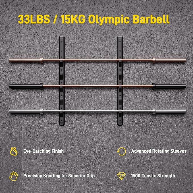 7FT Olympic Barbell, 1500LB Capacity Weight Bar with Knurled Grip, Fits 2” Plates, Straight Bar for Powerlifting, Weightlifting & Bench Press