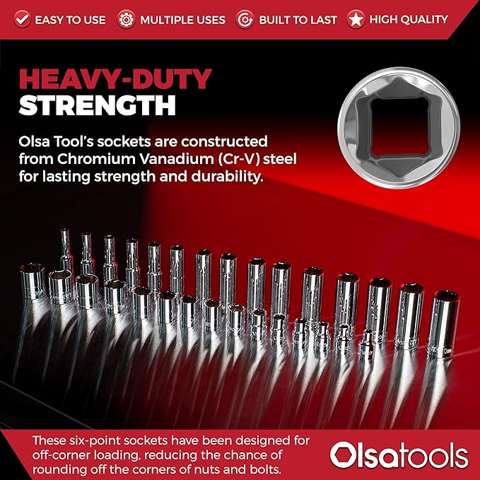 Olsa Tools Metric Shallow Socket Set - 3/8-Inch Drive, 15pc - 6-Point Chrome Sockets from 6mm–20mm and No Skipped Sizes - Mechanic Shallow Metric Socket Set - Professional Grade Sockets - Part: 1331