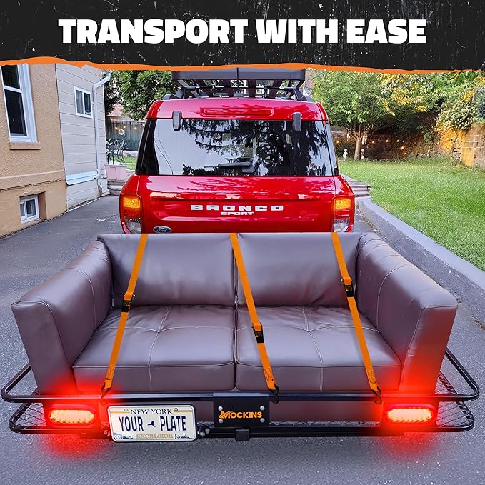 Mockins XXL 72"x36"x6" Folding Trailer Hitch Cargo Carrier w/ 50 CuFt Waterproof Cargo Bag for Hitch Carrier | 500 Lbs Cap Luggage Rack for SUV Car & Truck w/Rear Lights, License Plate Holder & More