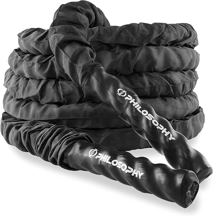 Philosophy Gym Exercise Battle Rope with Cover and Anchor Kit for Fitness Training, Conditioning