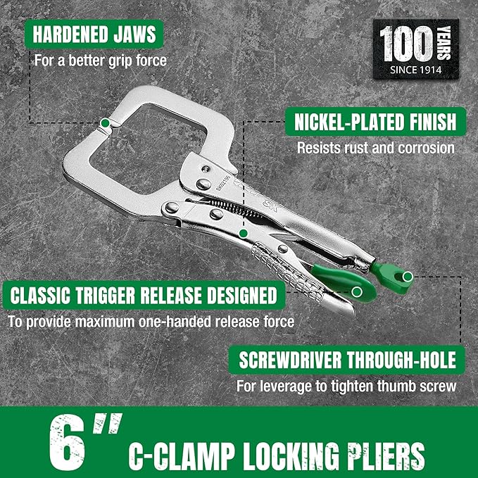 SK 6" C-Clamp Locking Pliers with Regular Jaws, Premium CR-V Construction, Ergonomic Anti-slip Handle