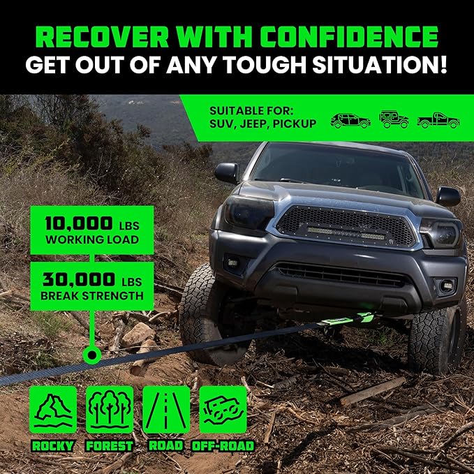 Rhino USA Recovery Tow Strap (3" x 20') - 31,518lb Break Strength - Emergency Recovery Strap Tow Rope for Truck, UTV, ATV & More - Heavy Duty Towing Strap for Offroad 4x4 Use - Compatible with Jeep