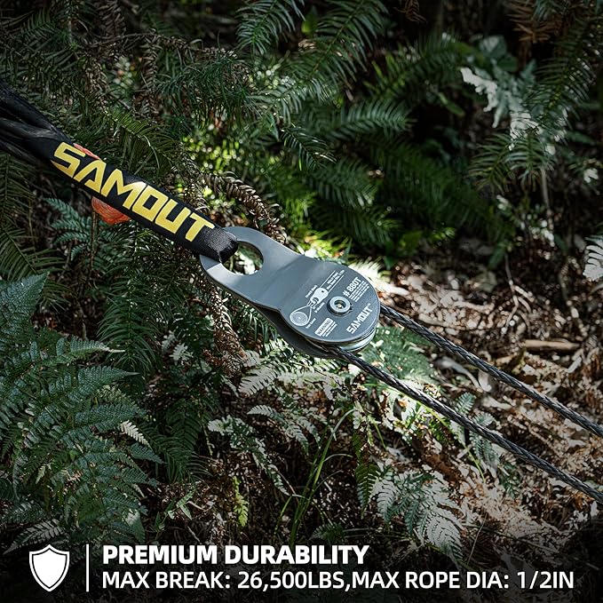 Winch Snatch Block (8.8 US Ton WLL) Recovery Towing Pulley System for Synthetic Rope or Steel Cable with Max Dia. 1/2in