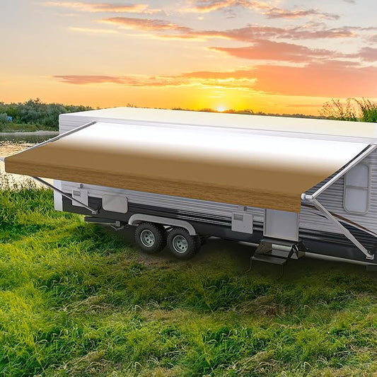 ShadePro - RV Awning Fabric Replacement - Premium Grade Weatherproof Vinyl - Universal Outdoor Canopy for Camper, Trailer, and Motorhome Awnings - Dune Fade - 14' (Fabric 13' 2")