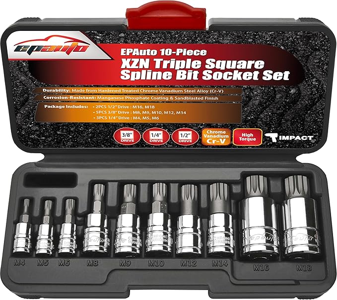 EPAuto 10-Piece XZN Triple Square Spline Bit Socket Set