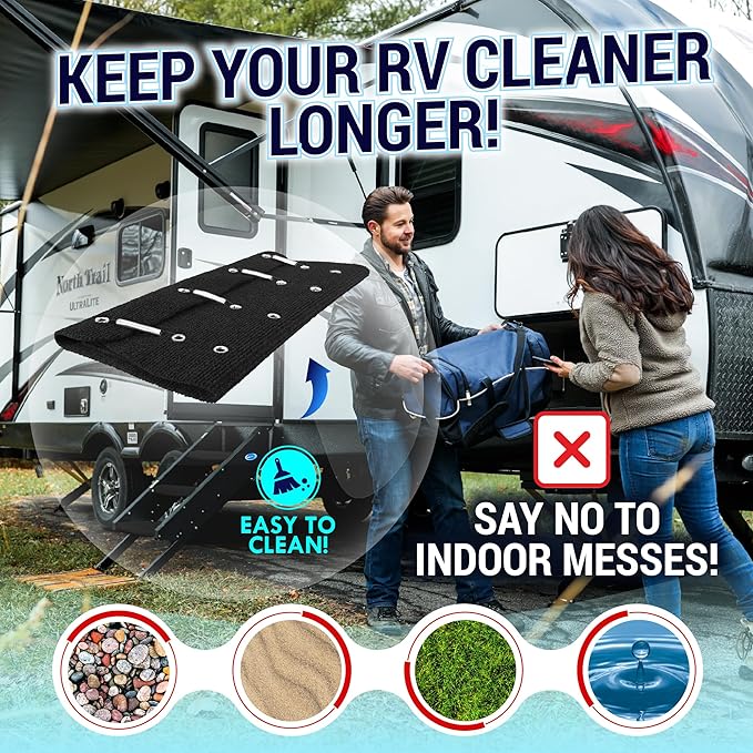 LATCH.IT RV Step Covers 4 Pack | 18-inch Wide Camper Step Covers Fit 8-11" Deep RV Stairs | Camper Step Carpet Covers | RV Step Carpet | Keep Dirt Out and Your RV Cleaner with Our RV Stair Covers!