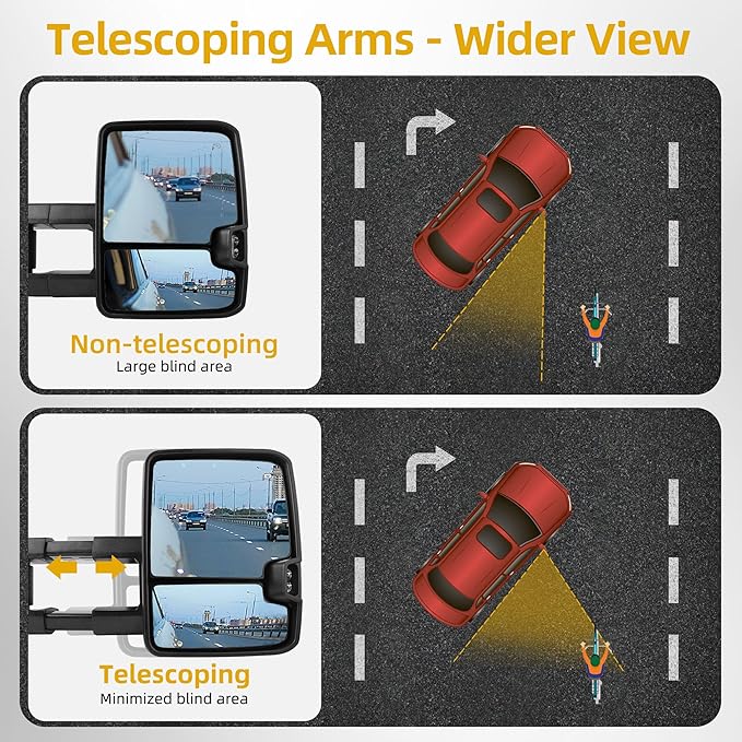 DWVO Towing Mirrors Compatible with 03-06 Silverado Avalanche Tahoe Suburban GMC Yukon Sierra Cadillac Escalade, LED Signal Lamp Power Heated Clearance Light Black Pair Mirrors