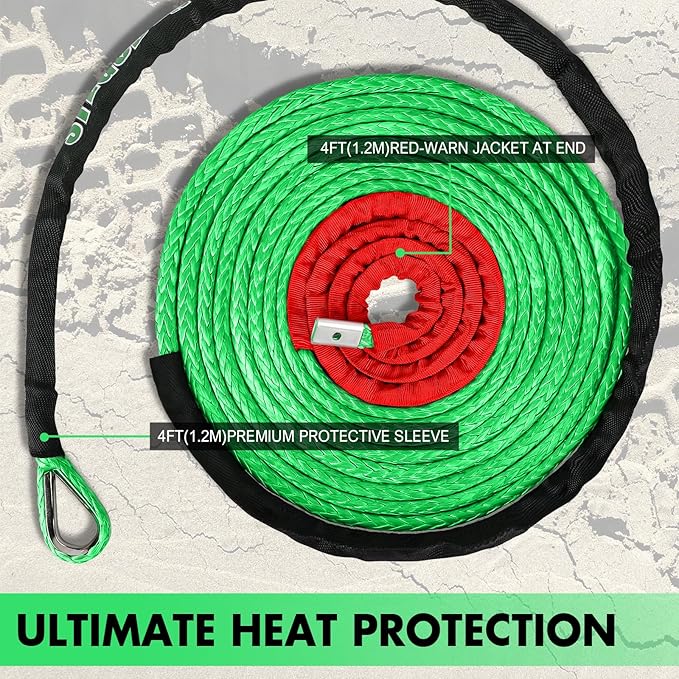 Synthetic Winch Rope, 3/8'' x 60ft 19,854LBS Synthetic Winch Line 3/8 Winch Cable Replacement Synthetic Rope with Forged Winch Hook for 4WD Off Road Vehicle SUV Truck(Green-Slim)