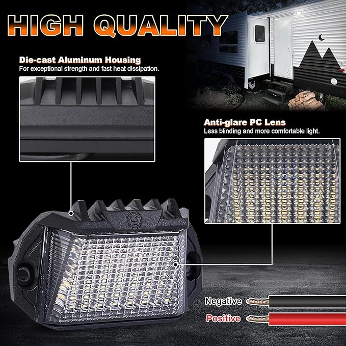 RV Exterior Light, 1300LM Aluminum LED Porch Light With Dual Color White/Amber for RV Camper Trailers Truck Porches Towing 5th Wheels 1 PCS