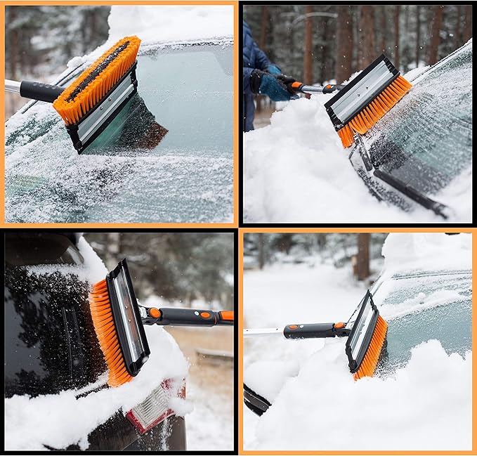 BIRDROCK HOME 58" Extendable Snow Brush with Detachable Ice Scraper | Heavy Duty, Non-Scratch for Cars, SUVs, Trucks | Windshield Paint Friendly | Telescoping Handle, Pivoting Squeegee & Bristle Head