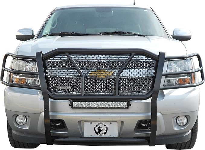Black Horse RUGGED Heavy Duty Grille Brush Bumper Guard Modular Black Come with 20" Double Row LED Light Compatible with 2007-2013 Chevrolet Silverado 1500-RU-CHSI07-B-KIT