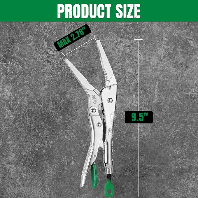SK 9.5" Long Nose Locking Pliers, Premium CR-V Construction, Ergonomic Anti-slip Handle, Ideal for Welding or Assembly