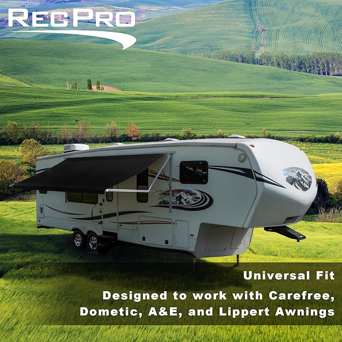 RecPro RV Awning Fabric Replacement Heavy Duty 16 oz. Weatherproof Vinyl | Universal Camper Awning Replacement for RV, Trailer, Motorhome | Solid Black, 14' (Fabric 13'1")