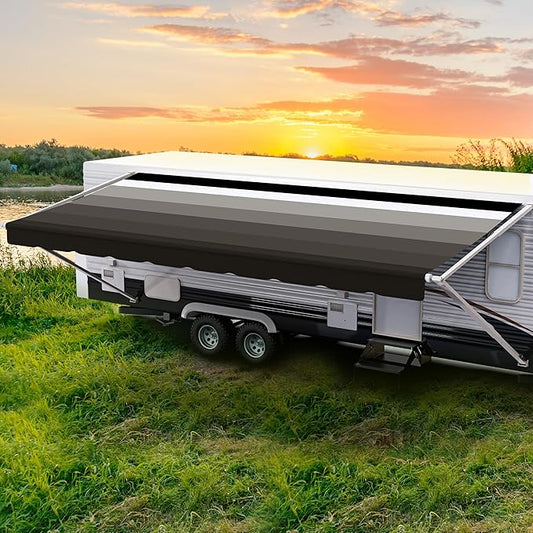 ShadePro - RV Awning Fabric Replacement - Heavy Duty Weatherproof Vinyl - Universal Outdoor Canopy for Camper, Trailer, and Motorhome Awnings - Granite Blk WG - 23' (Fabric 22' 2")