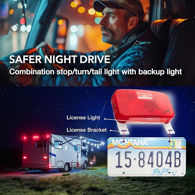 Lumitronics Red Surface Mount Stop/Turn/Tail, License Bracket/Light for RV, Trailer, Camper, 5th Wheel and Motorhomes (White)