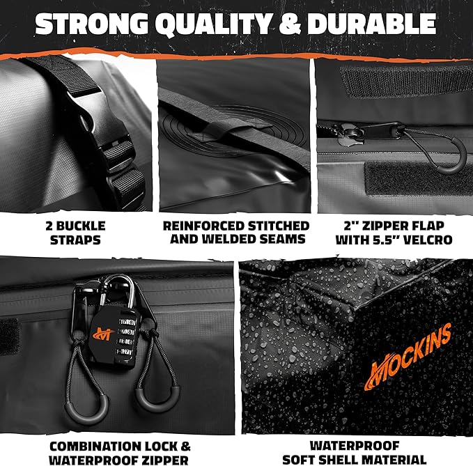 Mockins 30 Cubic Ft Square Trailer Hitch Cargo Carrier Bag Waterproof & All Weather | 40"x40"x32" 500D PVC Cargo Bag for Hitch Carrier | Spacious Truck Bed Waterproof Storage w/Buckle Straps & Lock