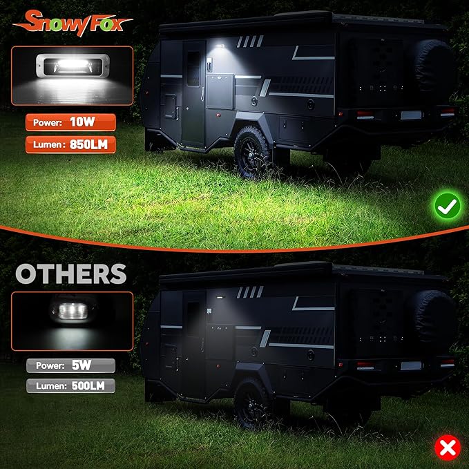 LED RV Exterior Porch Light, 6 Inch 10W 850LM High Brightness, 10-30V DC, IP68 Waterproof Aluminum Housing for RVs, Trailers, Boats & SUV (White Light 6000K)