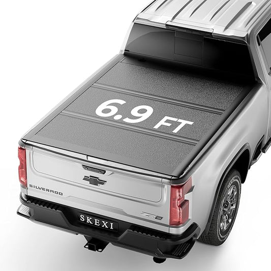 FRP Low Profile Hard Tri Fold Truck Bed Cover Fit for 20-25 Silverado/Sierra 2500 3500 HD 6.9FT Bed (82.2") Aluminum Hard Folding Drill-Free Tonneau Cover, Sleek, Fiberglass Waterproof