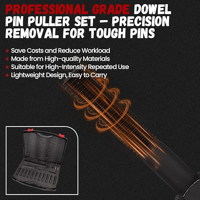 95400 in-Line Dowel Pin Puller Master Set Includes Both SAE and Metric Collets, Efficient Dowel Pin Removal Tool Reducing Work and Potential Hand Injuries
