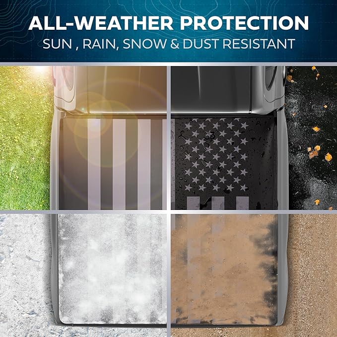 Soft Roll-Up Truck Tonneau Cover for Chevy Silverado 1500 / GMC Sierra 1500 (2007-2018) with 5.8 ft Bed Length, All-Weather Retractable Truck Bed Cover with Black Flag Graphic, Aluminum