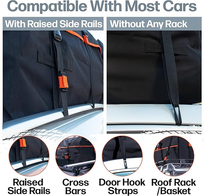 RoofPax Waterproof 19 Cubic Feet Rooftop Cargo Carrier Bag – Heavy Duty Car Roof Storage with Double Zipper & Tie Down Straps – Fits Cars with or Without Roof Rack