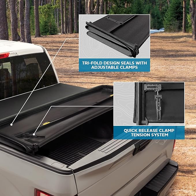 Truck Tonneau Cover for Chevy Silverado 1500 / GMC Sierra 1500 2007-2018 with 5.8 ft Bed Length, All-Weather Soft Tri-Fold Truck Bed Cover for Truck Black