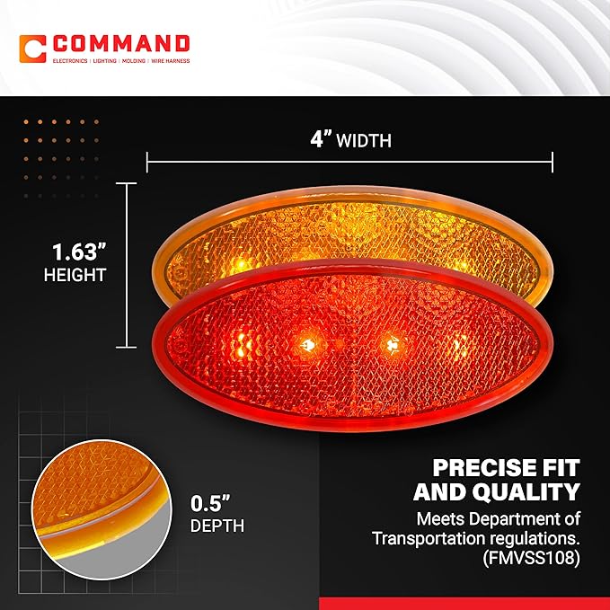 Command Electronics OEM 12V LED RV & Trailer Oval Clearance Light with Built-in Reflex – Made in USA – Surface Mount – Amber & Red – 4-Pack