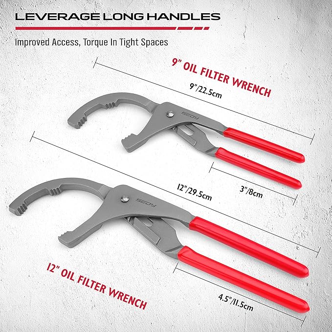 Oil Filter Wrench Set, 9" & 12" Adjustable Oil Filter Pliers, Heavy-Duty Oil Filter Removal Tools for Cars, Trucks, Motorcycles, Slip-Free Jaw Design