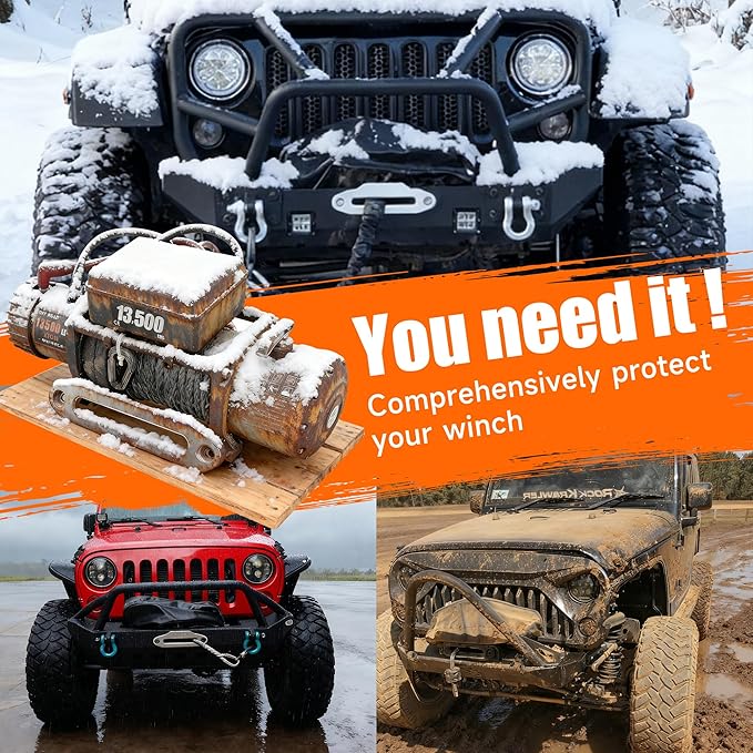 Winch Cover,Dustproof Winch Protection Cover,Badlands Winch Cover 12000 lb Waterproof,Tear Resistant for Up to 17500 Lbs Electric Winches,Indoor/Outdoor Fit for Warn(22″Lx9.8″Hx7.5″W)