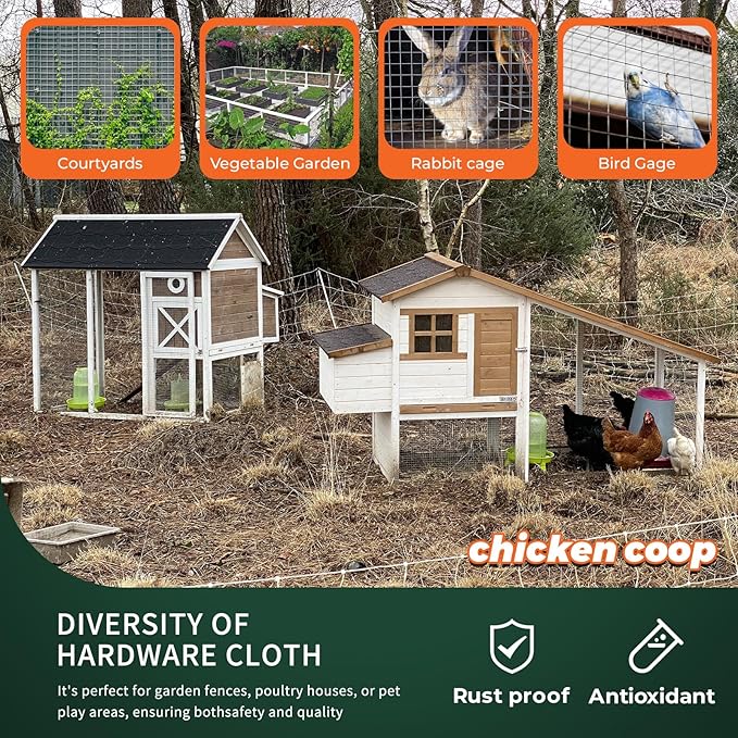 1/4'' 48'' X 100' Hardware Cloth, Chicken Wire Fencing Double Layer Hot Dip Galvanized, Wire Mesh Fence Chicken Rabbit Snake Cage Wire Fence Mesh Roll, for Chicken Coops, Fencing, Garden Protection