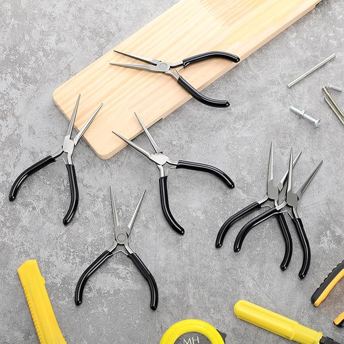 10 Pack Mini Needle Nose Pliers Bulk, 6 Inch Precision Pliers Set with Extra Long Tips for Jewelry Making, Wire Wrapping, Small Object Gripping, DIY Project(Black)