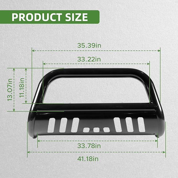 Bull Bar Compatible fit for Chevy Silverado 1500/GMC Sierra 1500 2019-2025 Front Bumper Guard 3" Tubing Brush Grille Guard Truck Protector Push Bar with Skid Plate Black