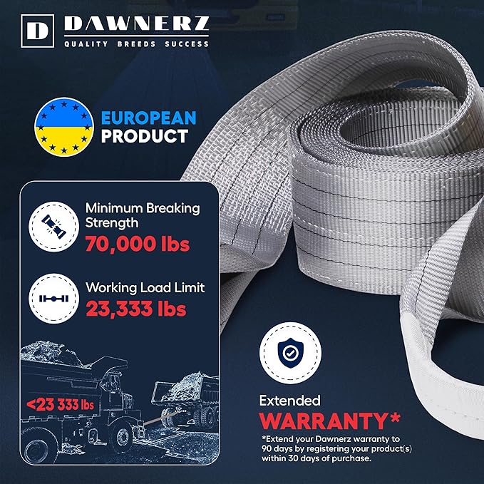 Heavy Duty Tow Strap 70000 lbs Minimum Break Strength 30ft - Recovery Tow Rope for Truck Van RV 35 US Tons 7.5 m