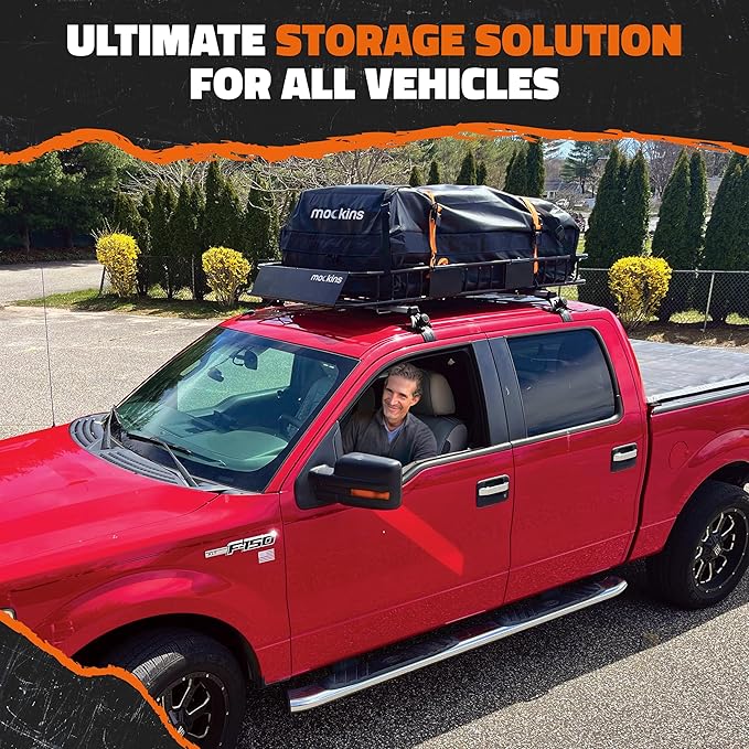 Mockins 64"x39"x6" Extendable Car Roof Rack Basket & 16 CuFt Waterproof Car Rooftop Cargo Carrier Bag | 250 Lbs. Cap Steel Roof Rack Cargo Carrier for Top of Vehicle with Rooftop Basket Accessories