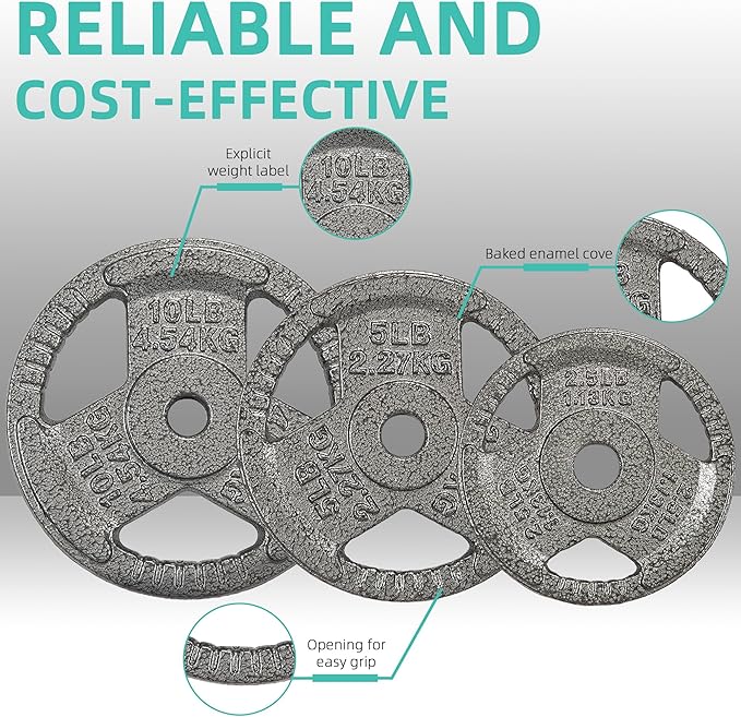 Cast Iron Standard Weight Plates Including 5FT Standard Barbell with Star Locks, 45-Pound Set (35 Pounds Plates + 10 Pounds Barbell), Multiple Styles