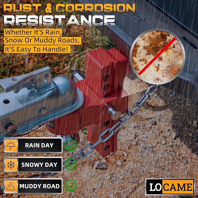 LOCAME Adjustable Trailer Hitch, Fits 2.5-Inch Receiver Only, 8-Inch Drop/Rise Aluminum Drop Hitch,18,500 LBS GTW-Tow Hitch for Heavy Duty Truck with Double Stainless Steel Locks, Red, LC0015