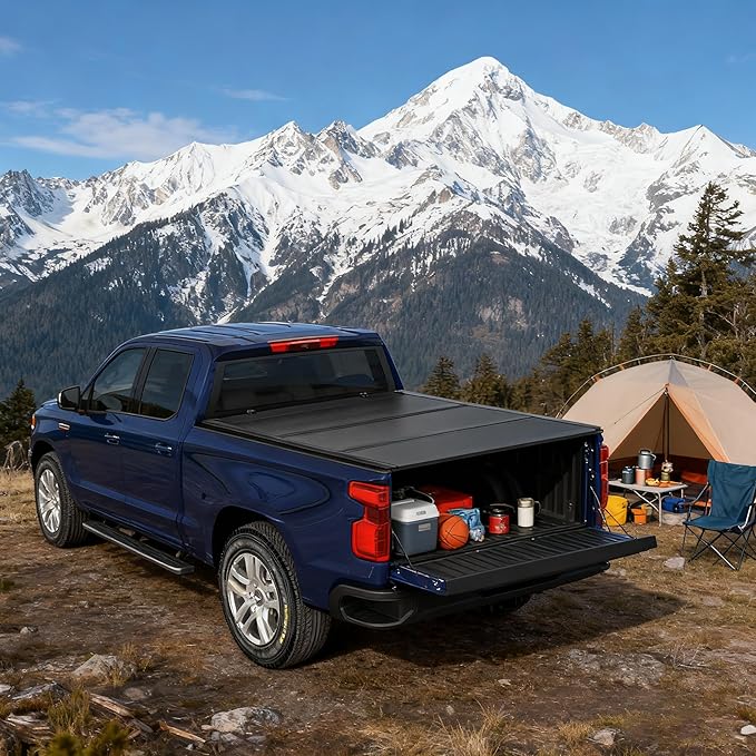 Kikito HTL Truck Bed Tonneau Cover Compatible with 2014-2018 Silverado & Sierra 1500 15-19 2500 3500 HD 6.6ft (78.9in) w/Track System Low-Profile Style FRP Hard Folding Truck Cover No-Drill 100%