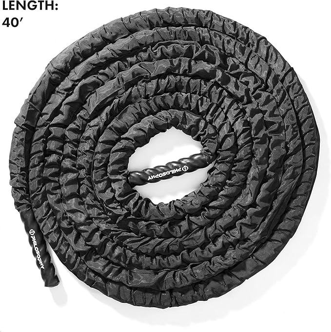 Philosophy Gym Exercise Battle Rope with Cover and Anchor Kit for Fitness Training, Conditioning