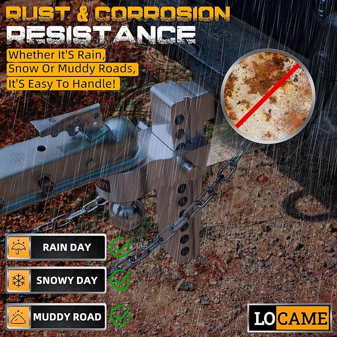 LOCAME Adjustable Trailer Hitch, Fits 2.5-Inch Receiver Only, 10-Inch Drop/Rise Aluminum Drop Hitch,18,500 LBS GTW-Tow Hitch for Heavy Duty Truck with Double Stainless Steel Locks, Silver, LC0009