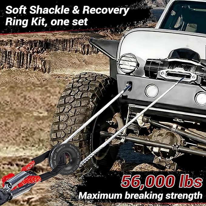 Soft Shackle & Winch Recovery Ring Kit 1/2" X 22" Synthetic Soft Shackle 56,000lbs 2PCS with 1 Rescue Ring for ATV UTV SUV Truck Offroad Vehicle Red