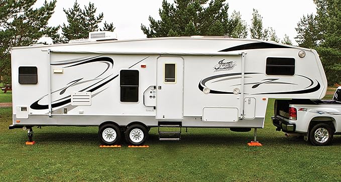 Tri-Lynx Lynx Levelers RV/Trailer/Motorhome/Vanlife interlocking Leveling Blocks with Nylon Storage Bag for most Leveling and Stabilizing functions. 10 Pack, Orange, 00015, Made in USA.