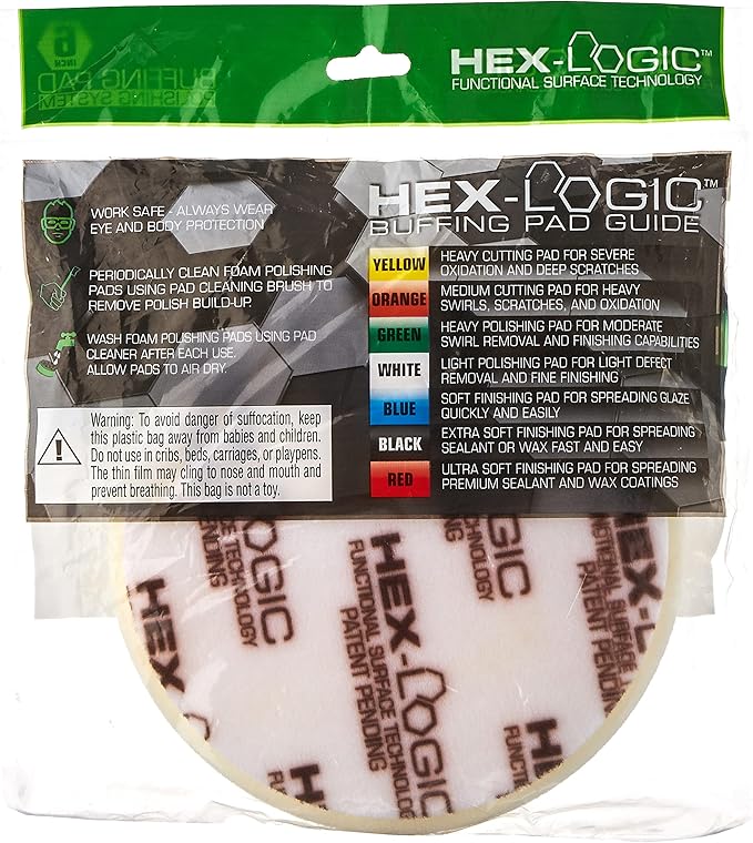 Chemical Guys BUFX_104_HEX6 Hex-Logic Light-Medium Polishing Pad, White (6.5 Inch Pad Made for 6 Inch Backing Plates), Gray, 1 Pad Included