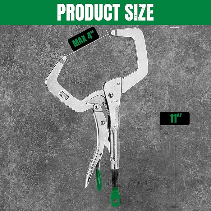 SK 11" C-clamp Locking Pliers with Regular Jaws, Premium CR-V Construction, Ergonomic Anti-slip Handle