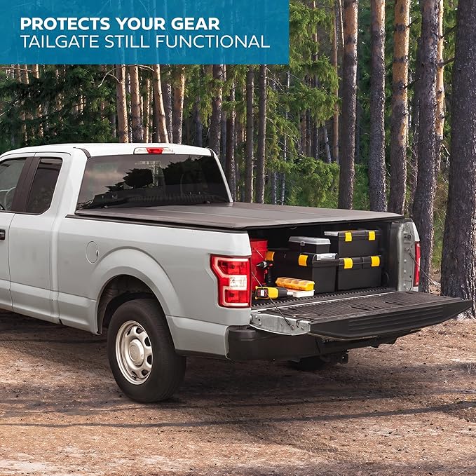 Truck Tonneau Cover for Chevy Silverado 1500 / GMC Sierra 1500 (2007-2018) with 5.8 ft Bed Length, All-Weather Retractable Soft Roll-Up Truck Bed Cover with Gray Stripes