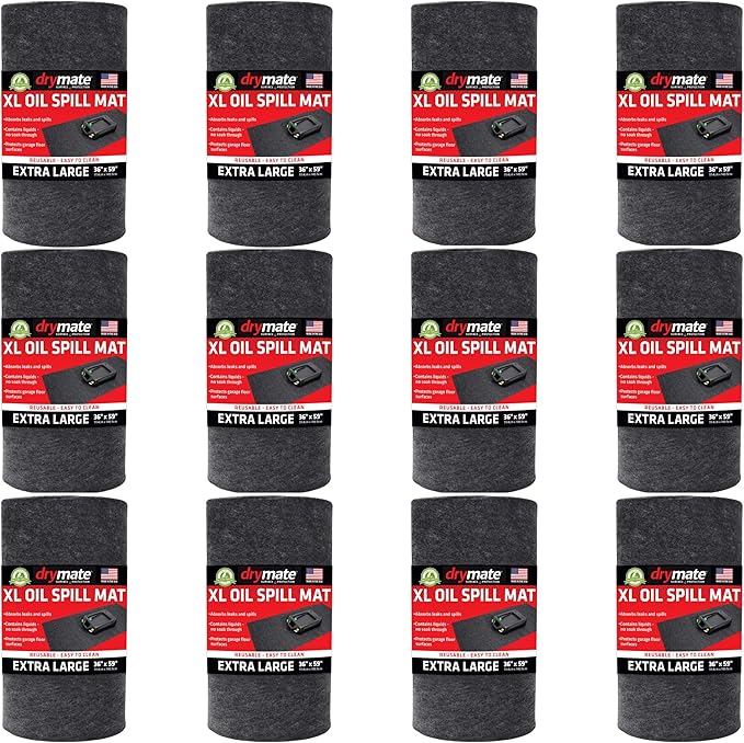 Drymate XL Oil Spill Mat (36" x 59") (12-Pack), Premium Absorbent Oil Pad, Reusable, Washable, Durable, Waterproof Backing Contains Liquids, Protects Garage Floor Surface (USA Made)