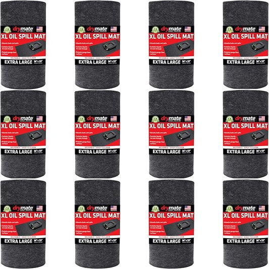 Drymate XL Oil Spill Mat (36" x 59") (12-Pack), Premium Absorbent Oil Pad, Reusable, Washable, Durable, Waterproof Backing Contains Liquids, Protects Garage Floor Surface (USA Made)