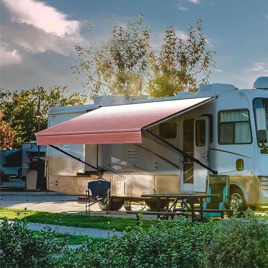 Suncode Manual RV Awning Black Modular Retractable Awning Complete Kit for RV,5th Wheel,Travel Trailers,Toy Haulers,Motorhome RV Trailer Awning for Home or Camper-16x8Ft-Burgundy Fade