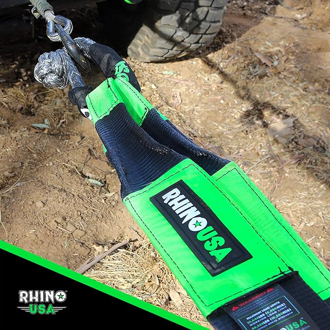 Rhino USA Recovery Tow Strap (4" x 30') - 40,320lb Break Strength - Emergency Recovery Strap Tow Rope for Diesel Trucks, Backhoe, Excavators & More - Heavy Duty Towing Strap for Offroad 4x4 Use