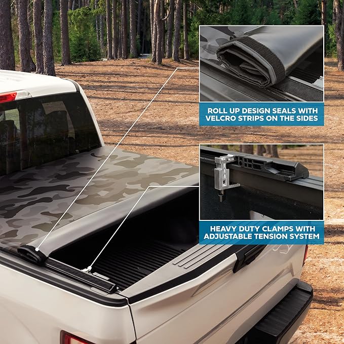 Camo Tonneau Cover for Ram 1500 (2009-2025) / Ram 2500 & 3500 (2009-2025) with Extra Short 5.7 ft Bed Length, Soft Roll-Up All-Weather Retractable Truck Bed Cover Urban Camo (NO RAMBOX)